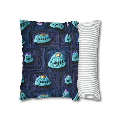 Spaceship UFO Crochet - Galactic Travel Ship - Alien Craft - Flying Saucer - Spun Polyester Square Pillow Case