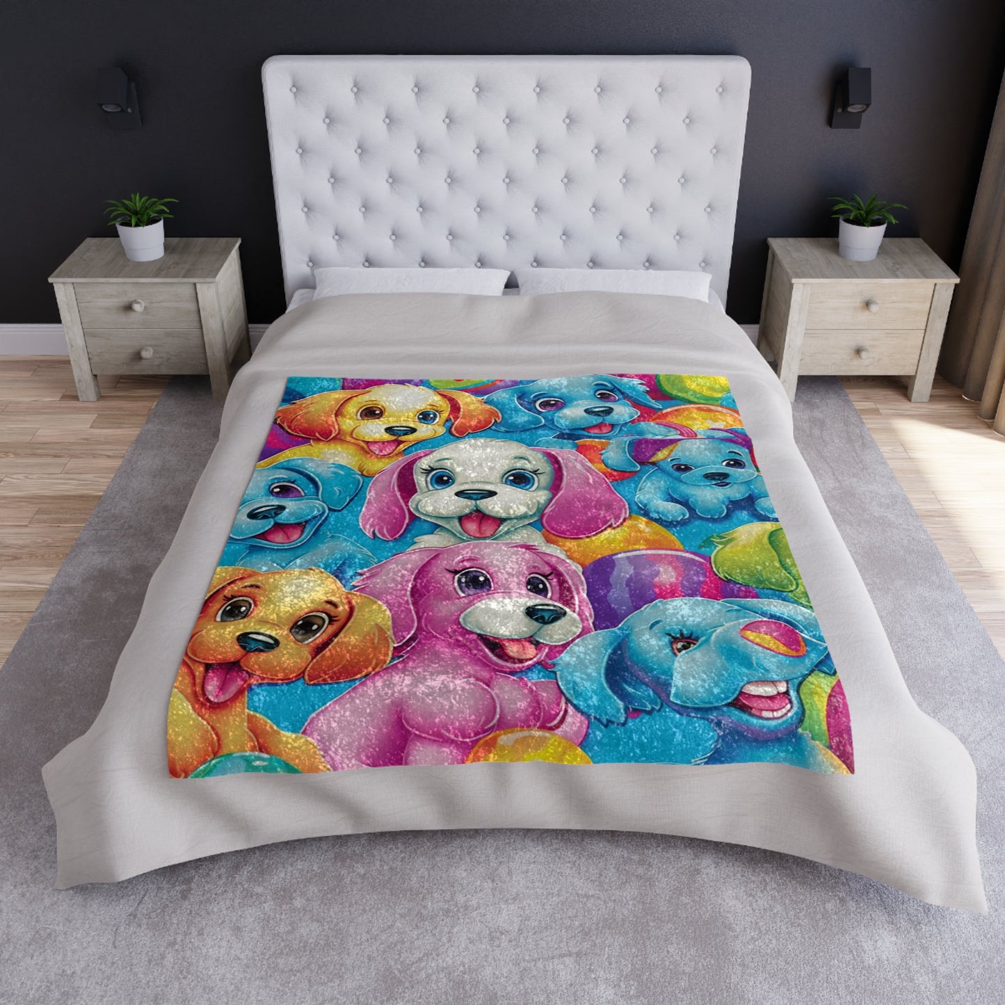 Happy Puppy & Dog Design - Vivid and Eye-Catching - Crushed Velvet Blanket