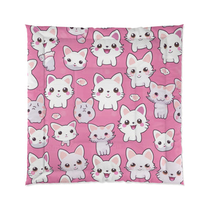 Adorable Cartoon-Style Anime Kitten, Cat, Kitty Pattern - Cute and Colorful - Comforter