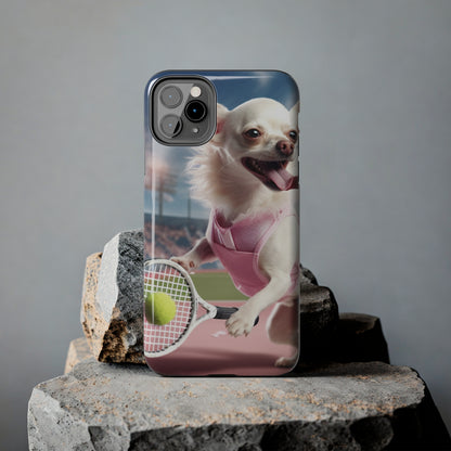 Chihuahua Tennis Ace: Dog Pink Outfit, Court Atheletic Sport Game - Tough Phone Cases