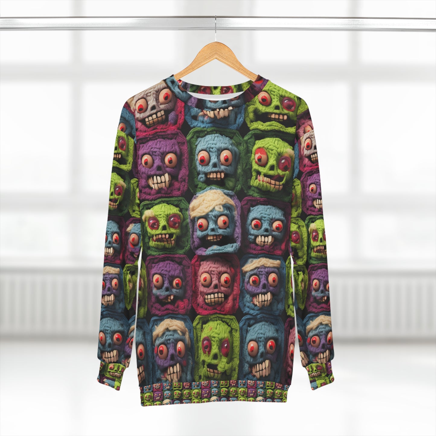 Zombie Crochet Halloween Spooky Holiday Festive Horror Living Dead - Unisex Sweatshirt (AOP)