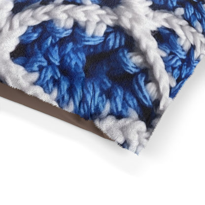 Blueberry Blue Crochet, White Accents, Classic Textured Pattern - Dog Pet Bed