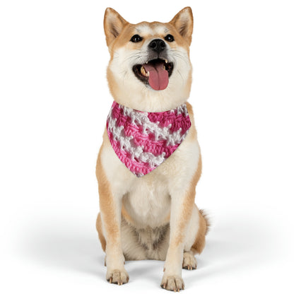 Hot Pink & White Knit, Vibrant Yarn Blend, Modern Chic Texture - Dog, Pet Bandana Collar