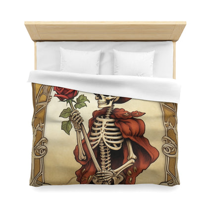 Death Card Tarot - Skeleton, Rose, and Transformation Journey - Microfiber Duvet Cover