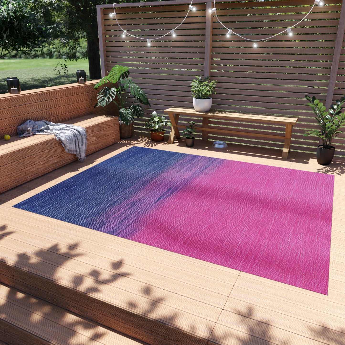 Dual Delight: Half-and-Half Pink & Blue Denim Daydream - Outdoor Rug