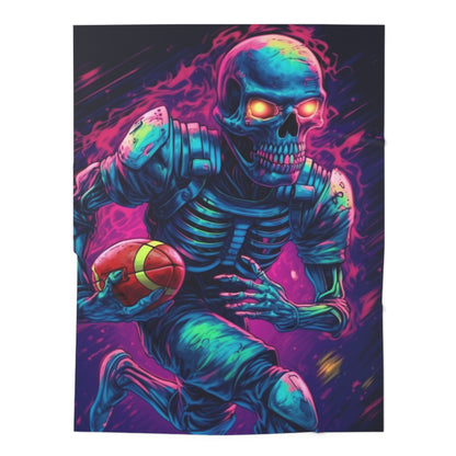 Spooky Football Game: Fantasy Skeleton Athlete Running with Ball, Sporty Halloween - Baby Swaddle Blanket