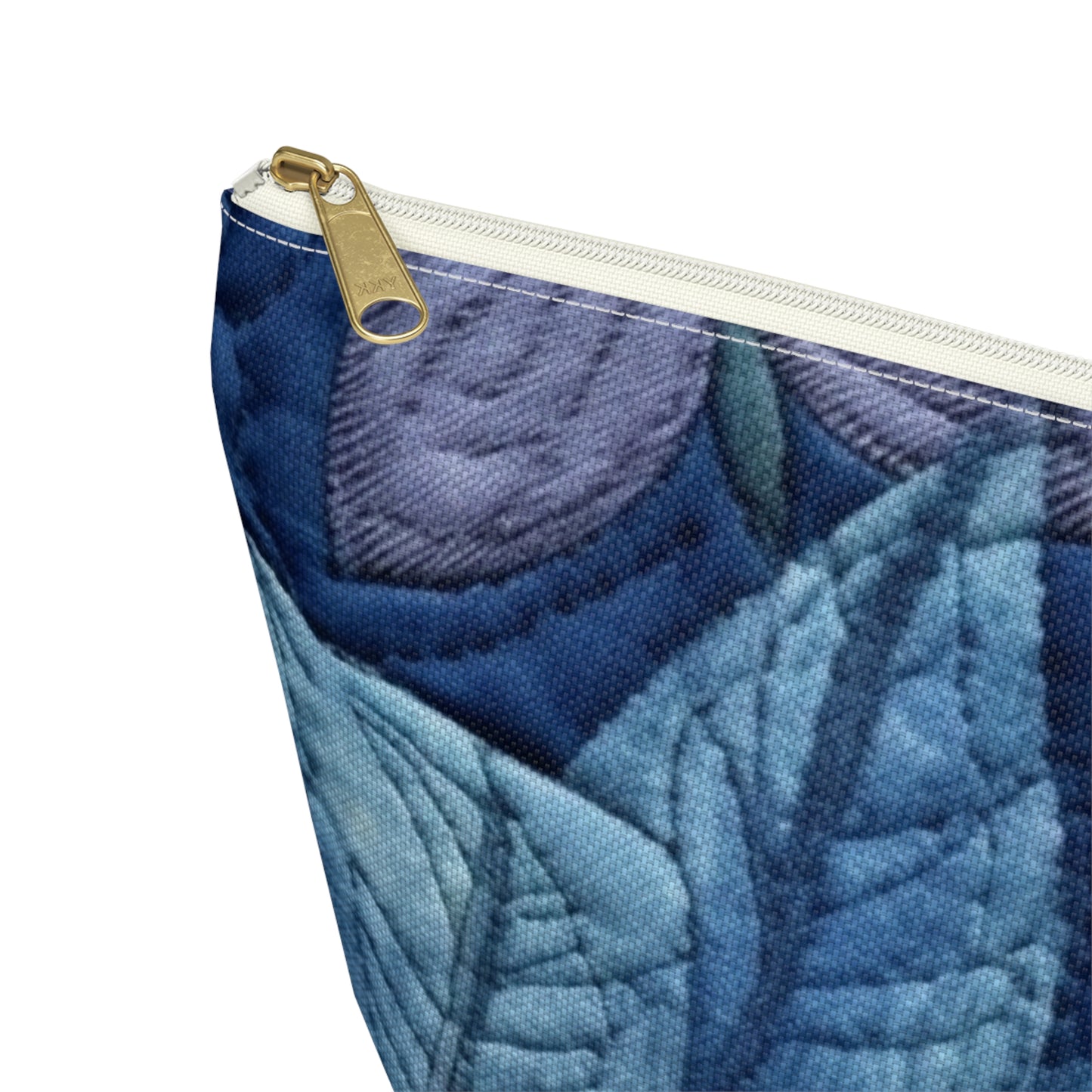 Floral Embroidery Blue: Denim-Inspired, Artisan-Crafted Flower Design - Accessory Pouch w T-bottom