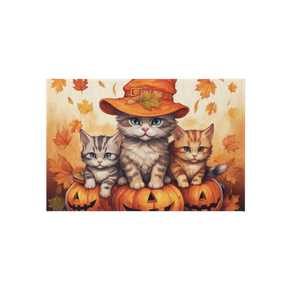 Kitty Cat Kittens Halloween - Cute Furries on Pumpkin - Festive Feline Decor - Outdoor Rug