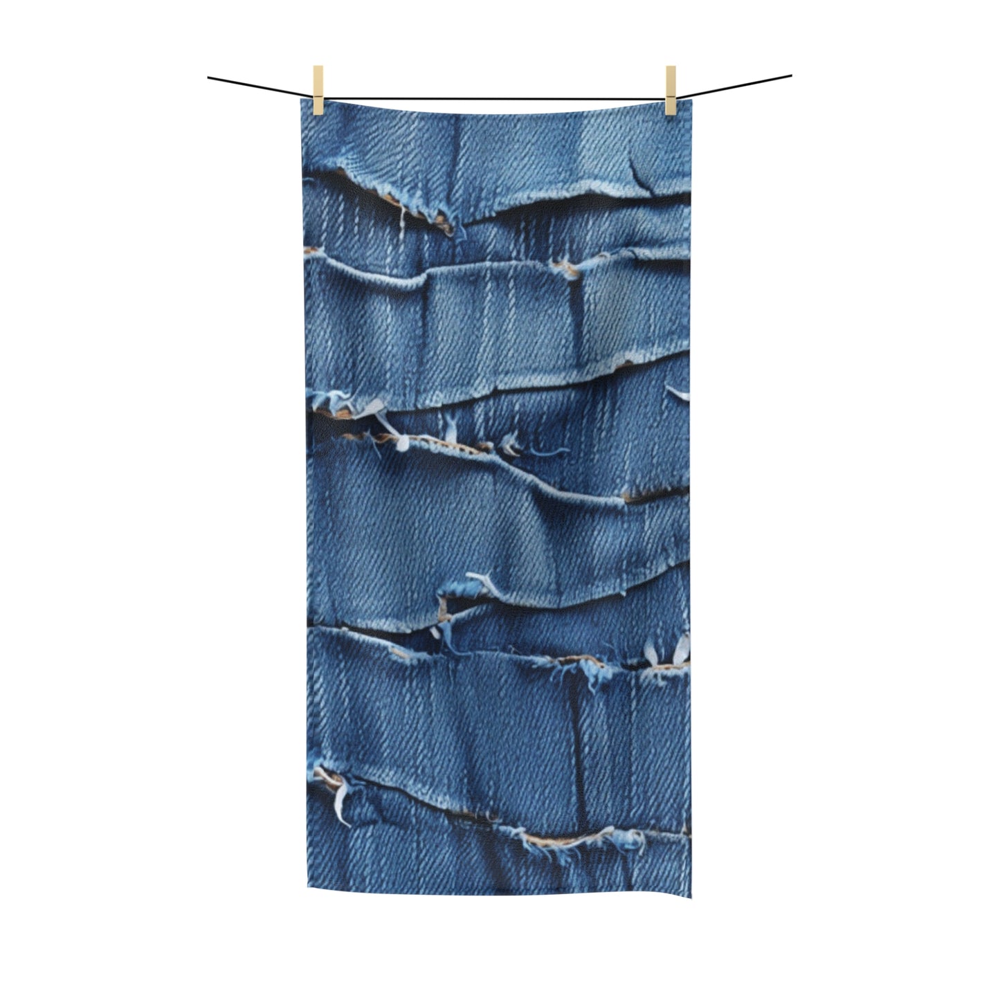 Midnight Blue Distressed Denim: Rugged, Torn & Stylish Design - Polycotton Towel