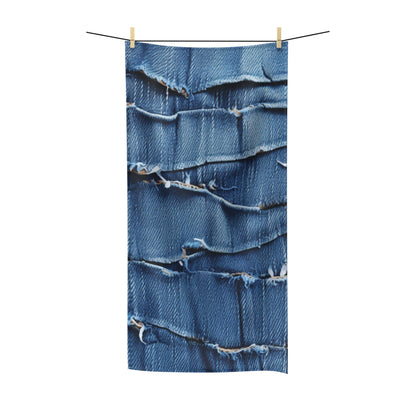 Midnight Blue Distressed Denim: Rugged, Torn & Stylish Design - Polycotton Towel