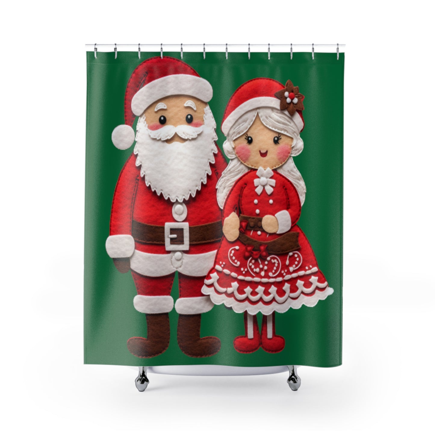 Santa & Mrs. Claus Felt Duo - Charming Handcrafted Christmas Decor, Festive Embroidered Holiday Figures - Shower Curtains