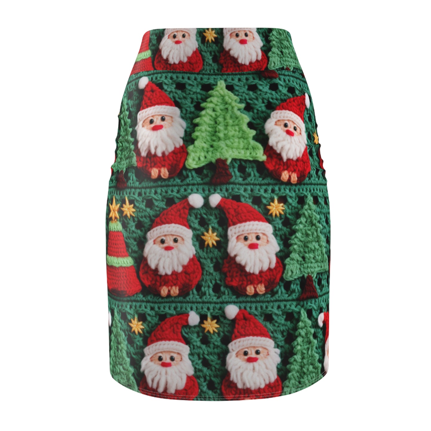 Patrón de ganchillo de Papá Noel, diseño navideño, decoración festiva, motivo de Papá Noel. Perfecto para la celebración navideña - Falda lápiz para mujer (AOP) 