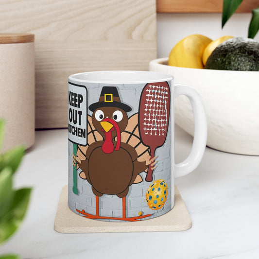 Pickleball Kitchen - Pavo de Acción de Gracias - Regalo divertido - Taza de cerámica 11oz