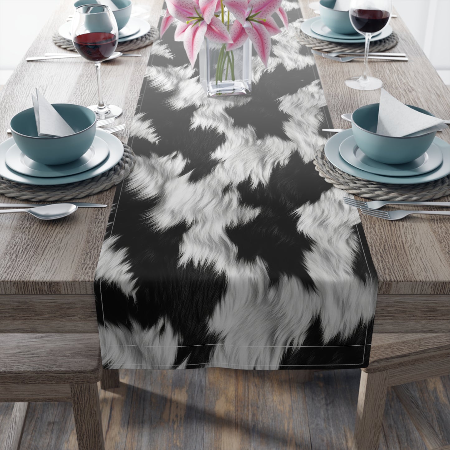 Cowhide on Hair Leather - Black and White - Designer Style - Table Runner (Cotton, Poly)