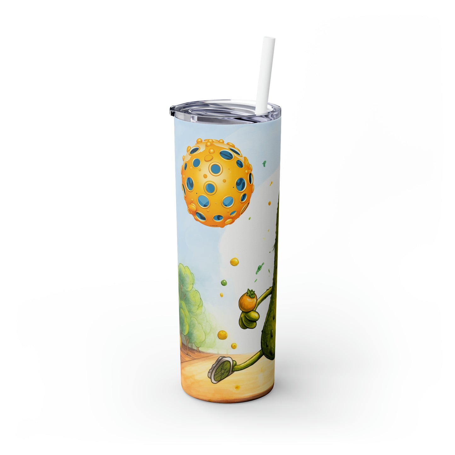 Pickleball Play: Pickle Sport Action Game, Fast Dink Ball - Skinny Tumbler with Straw, 20oz