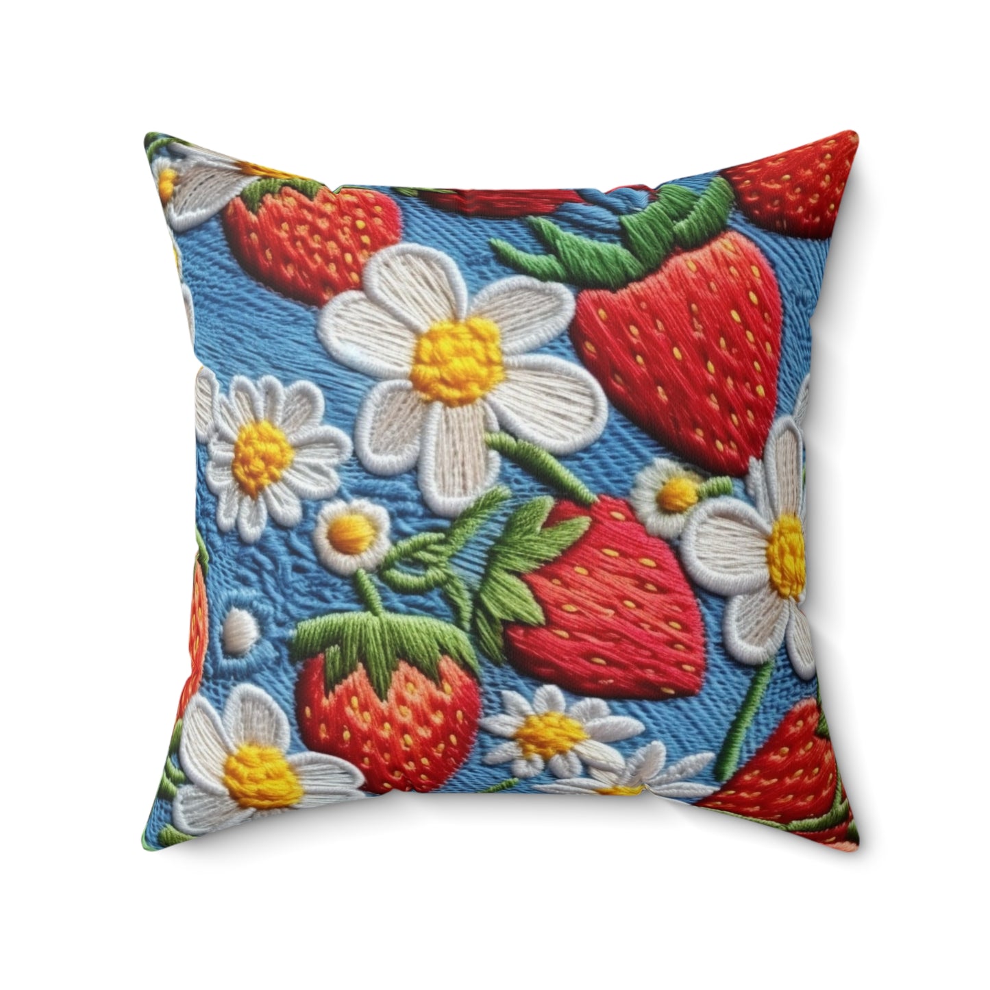 Orchard Berries: Juicy Sweetness from Nature's Garden - Fresh Strawberry Elegance - Spun Polyester Square Pillow