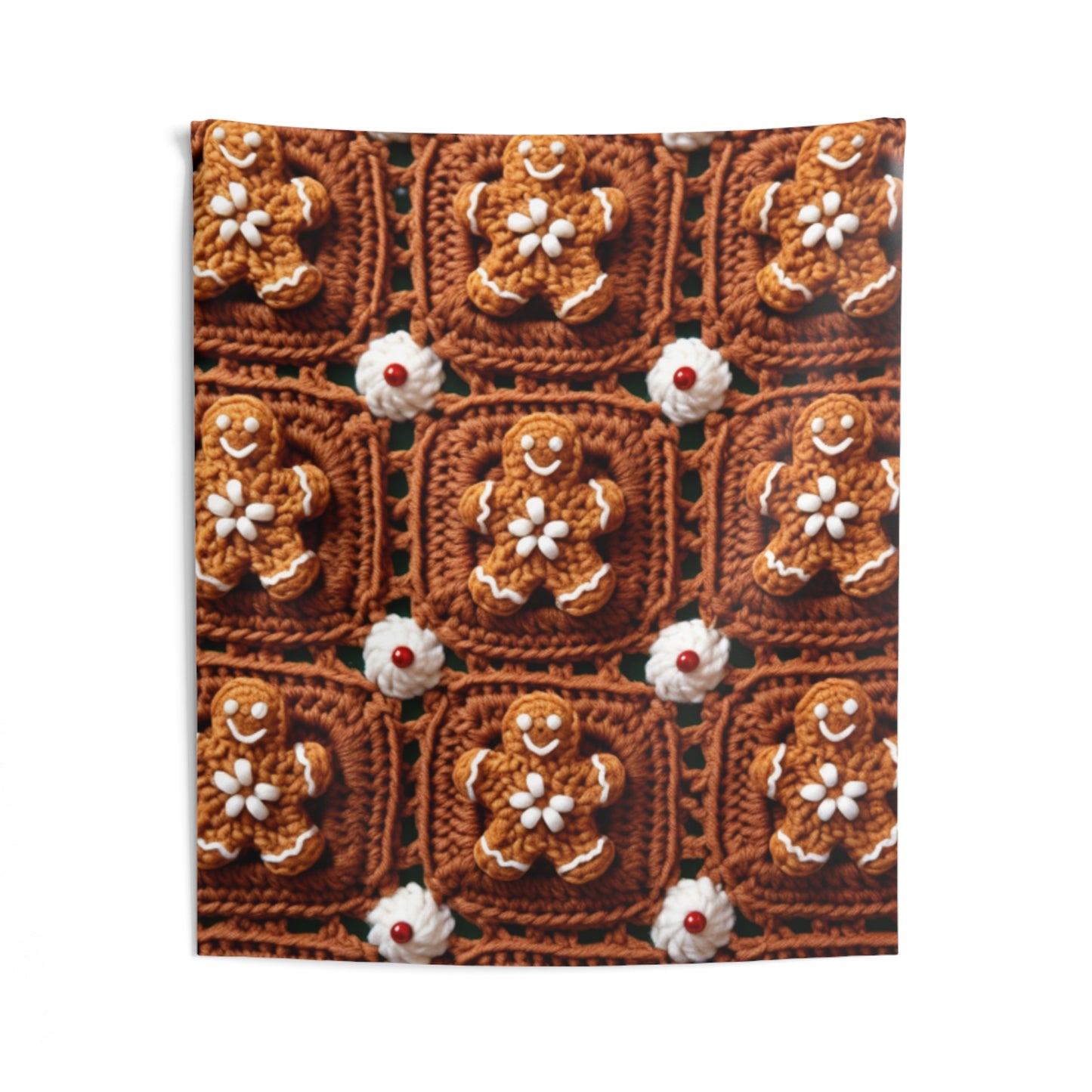 Gingerbread Man Crochet, Classic Christmas Cookie Design, Festive Yuletide Craft. Holiday Decor - Indoor Wall Tapestries