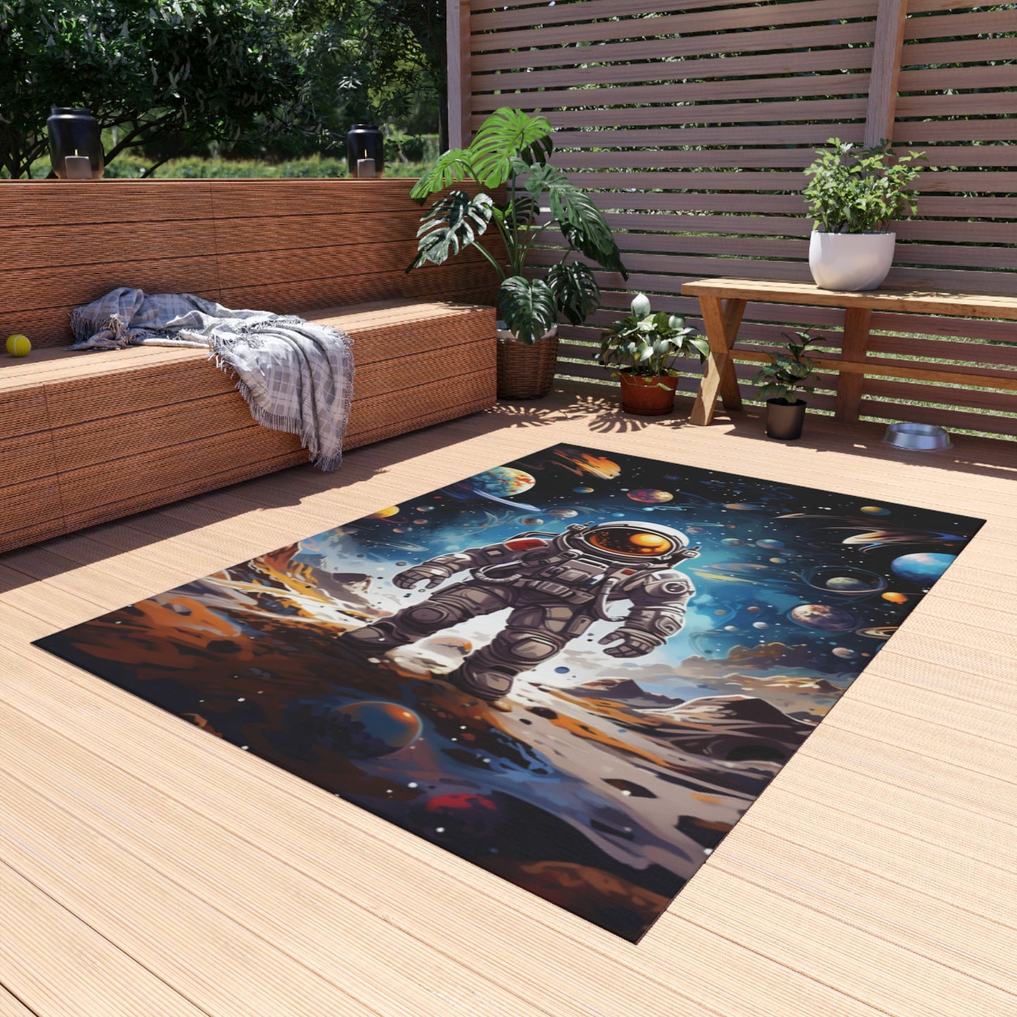 Galactic Voyage: Astronaut Journey in Celestial Star Cosmic Exploration - Outdoor Rug