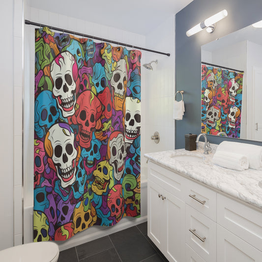 Psychedelic Rainbow Skull Head Pattern, Vibrant Colors - Shower Curtains