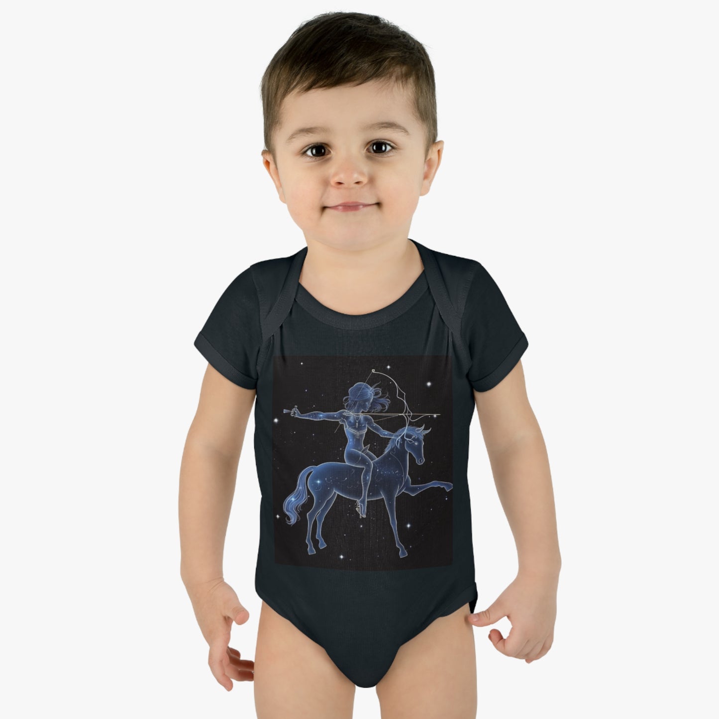 Sagittarius Zodiac in Starlit Universe - Fluorescent Colors - Infant Baby Rib Bodysuit