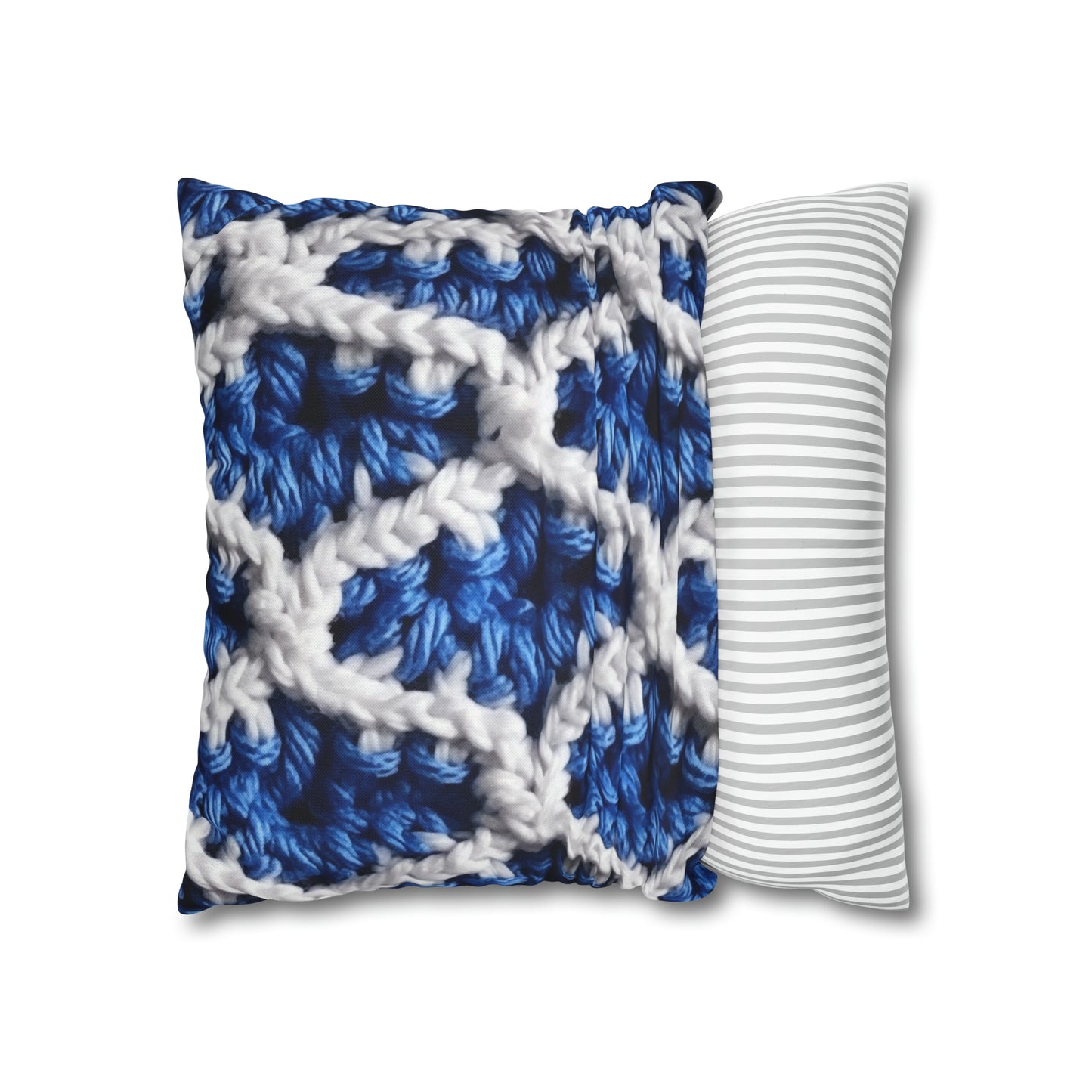 Blueberry Blue Crochet, White Accents, Classic Textured Pattern - Spun Polyester Square Pillow Case