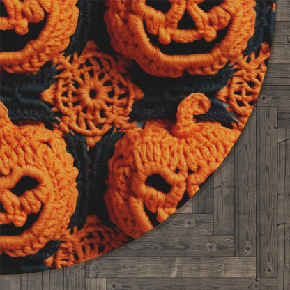 Halloween Crochet Pumpkin Scary Horror Festive Holiday Pattern - Round Rug