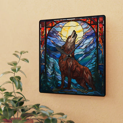 Stained Glass Howling Wolf Design - Acrylic Wall Clock