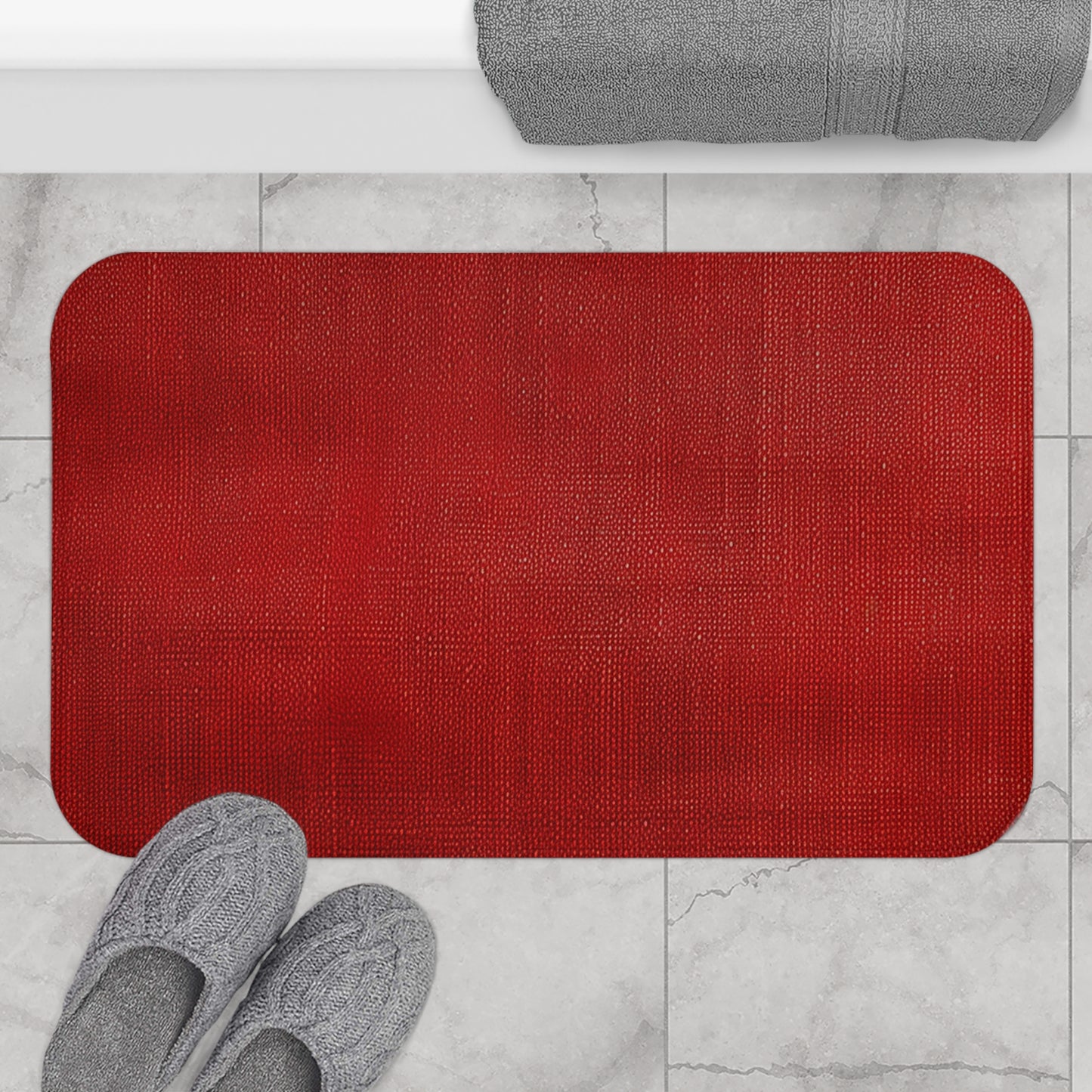 Juicy Red Berry Blast: Denim Fabric Inspired Design - Bath Mat