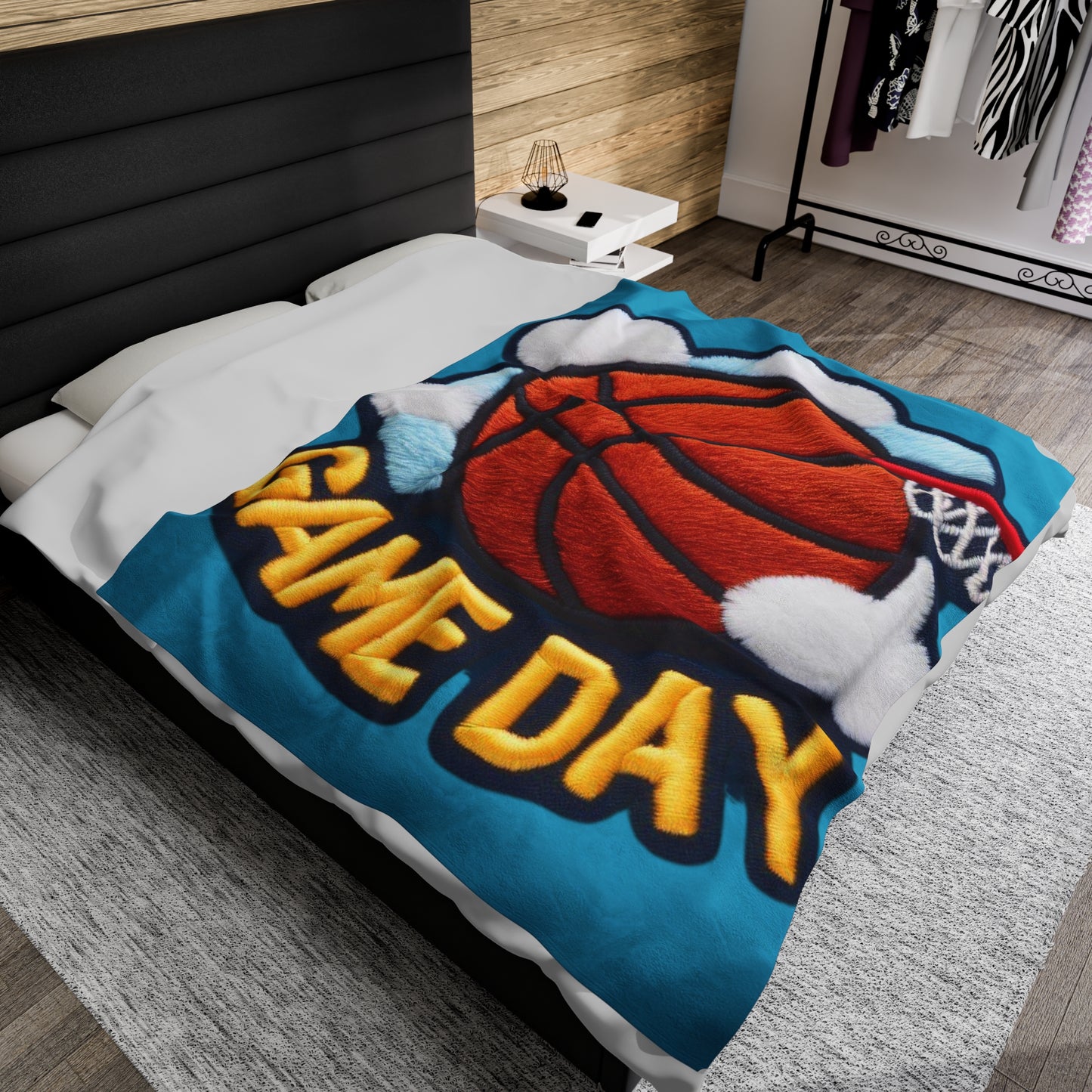 Game Day Basketball Chenille Patch Embroider Design - Velveteen Plush Blanket