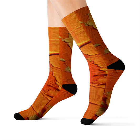 Fiery Citrus Orange: Edgy Distressed, Denim-Inspired Fabric - Sublimation Socks