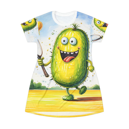 Pickleball Sport: Juego atlético de Pickle con red y paleta - Vestido tipo camiseta (AOP) 