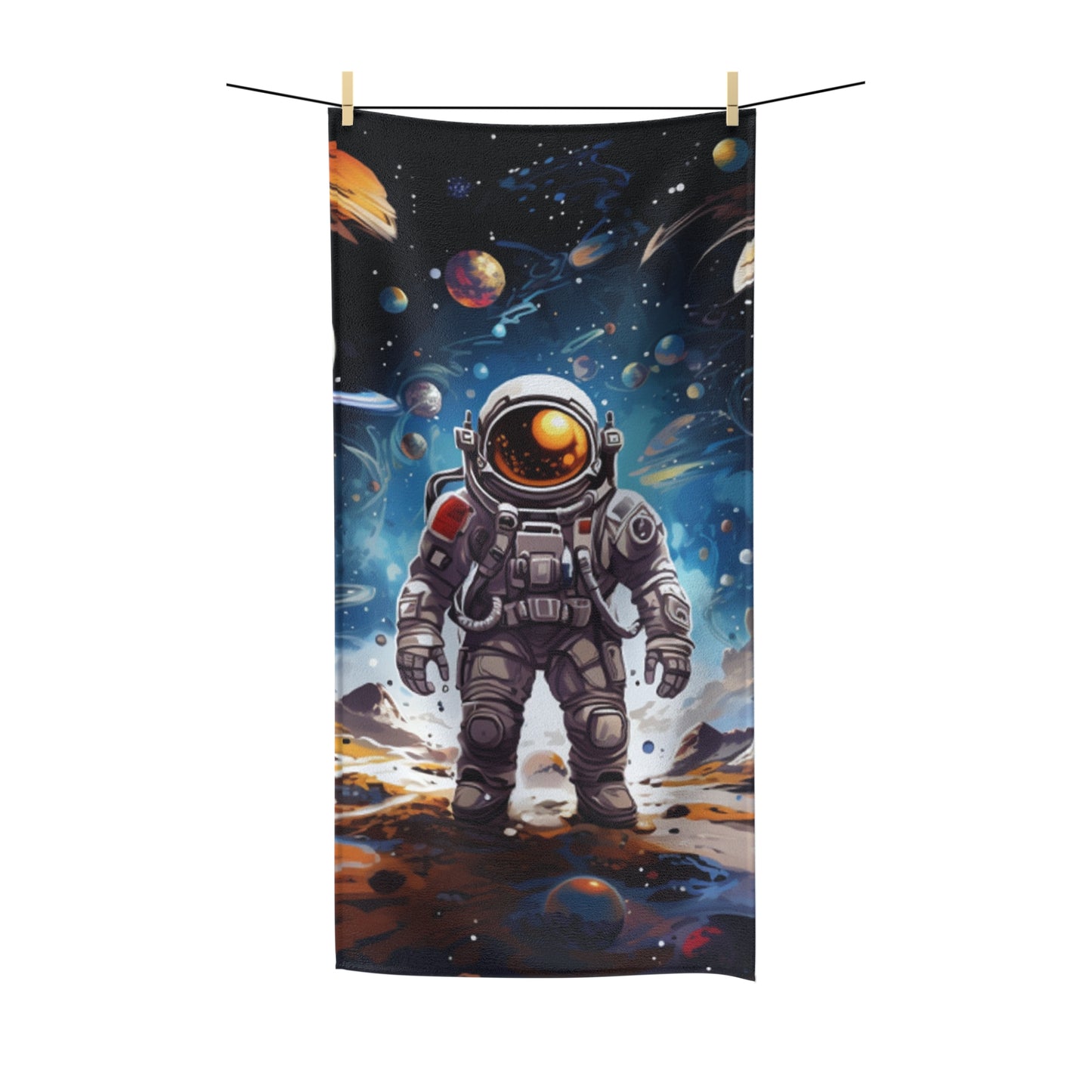 Galactic Voyage: Astronaut Journey in Celestial Star Cosmic Exploration - Polycotton Towel