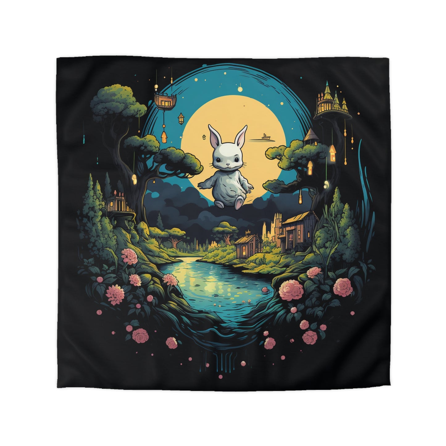 White Rabbit Mystery Psychedelic Fantasy Anime Cartoon Bunny - Funda nórdica de microfibra 