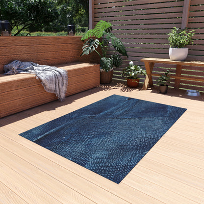 Dark Blue: Distressed Denim-Inspired Fabric Design - Outdoor Rug