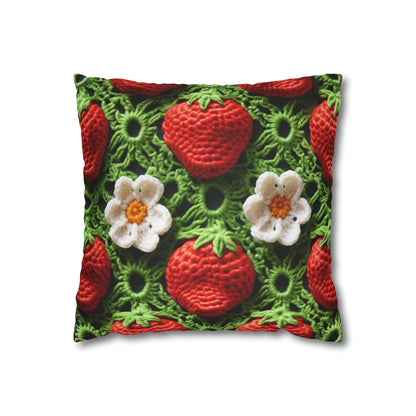 Strawberry Field Crochet - Forever Forest Greens - Fruit Berry Harvest Crop - Spun Polyester Square Pillow Case