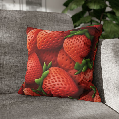 Garden Strawberries- Wild Sweet Gourmet - Farm Growing Ripe Red Fruit -Spun Polyester Square Pillow Case