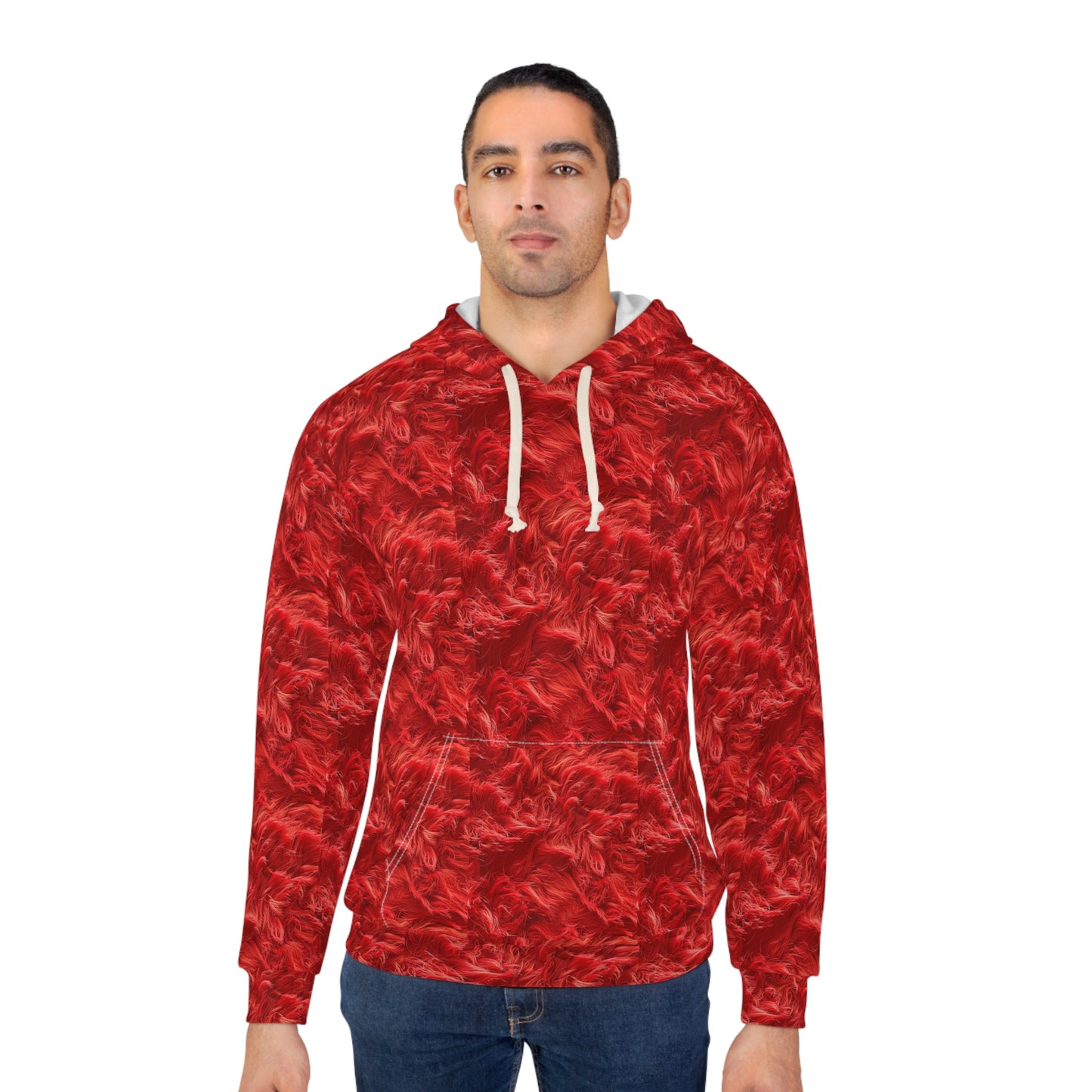 Fuzzy Infinity Hoodie Red, Stylish Gift, Unisex Pullover Hoodie (AOP)