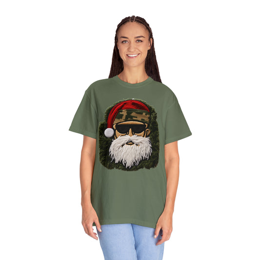 Camo Santa Chenille Patch - Military Christmas Decor - Marine Badge - Unisex Garment-Dyed T-shirt