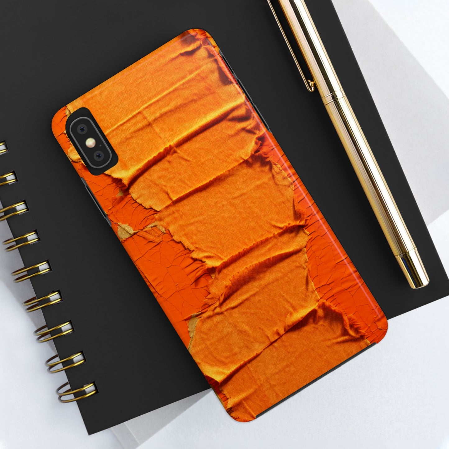 Fiery Citrus Orange: Edgy Distressed, Denim-Inspired Fabric - Tough Phone Cases