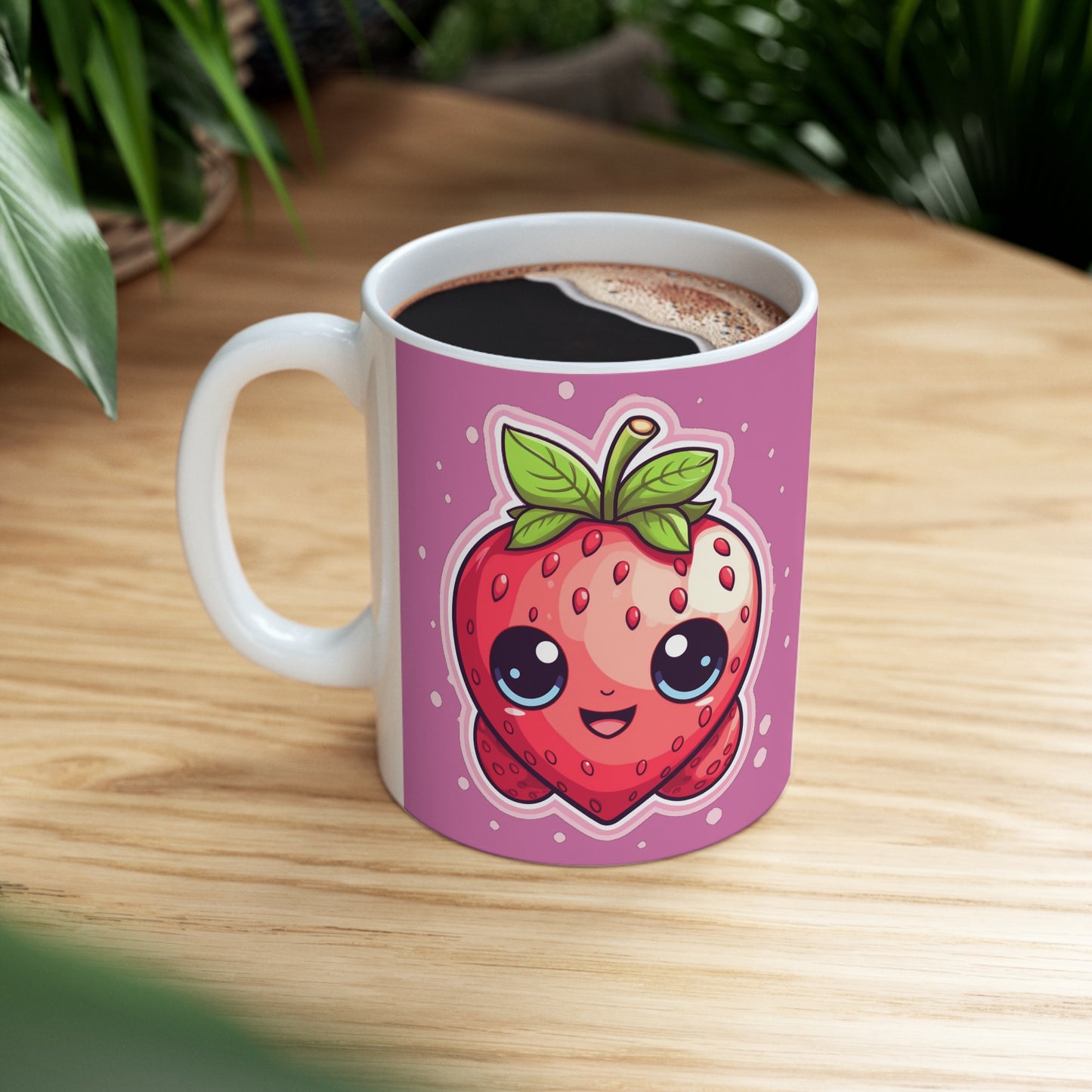 Kawaii Strawberry Adventure - Anime Classic Traditional Japanese Fruit - Otaku Artwork - Ceramic Mug 11oz