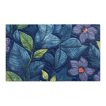 Floral Embroidery Blue: Denim-Inspired, Artisan-Crafted Flower Design - Area Rugs