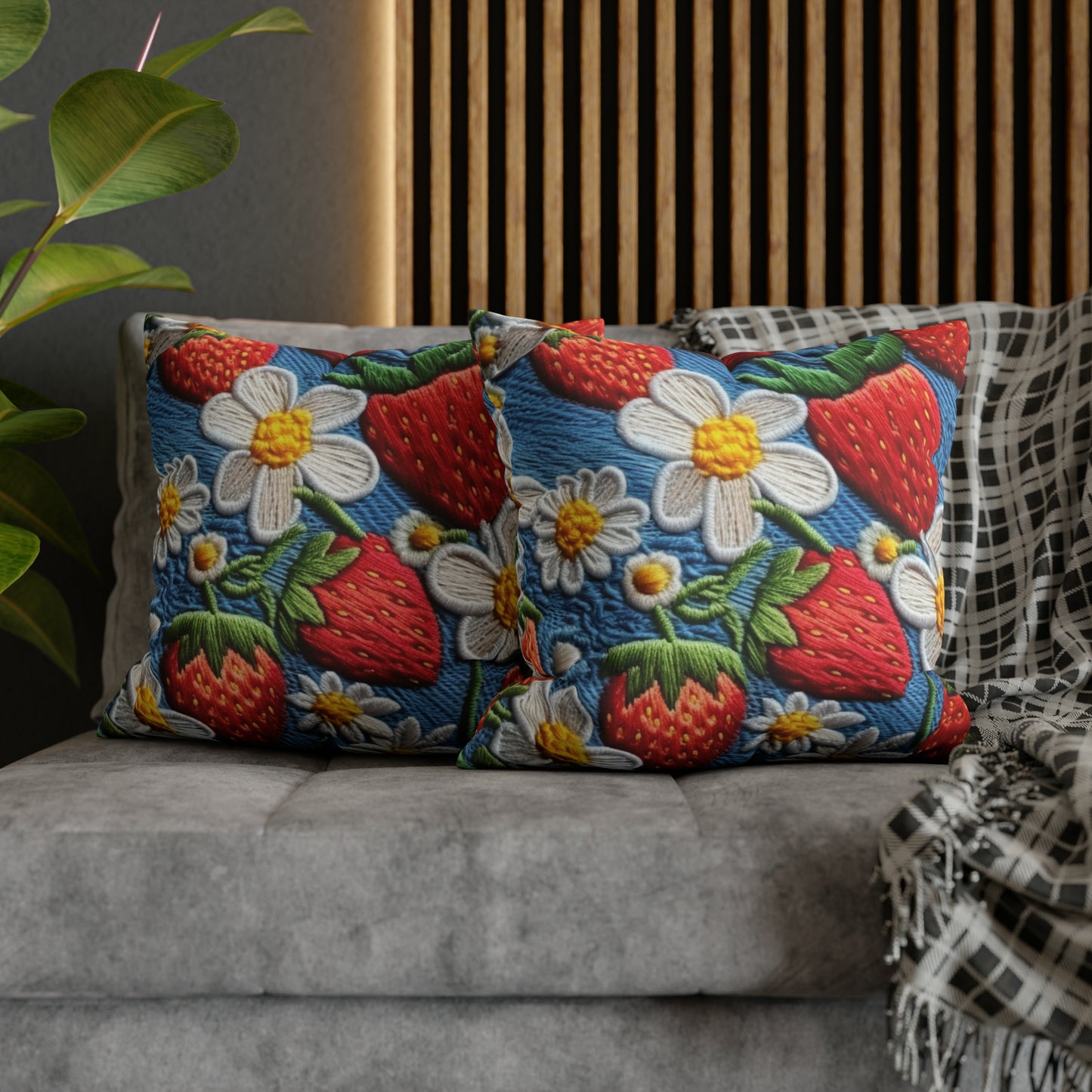 Orchard Berries: Juicy Sweetness from Nature's Garden - Fresh Strawberry Elegance - Spun Polyester Square Pillow Case