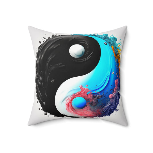 Yin Yang Symbol, Colorful Paint Style - Artistic Decor - Spun Polyester Square Pillow