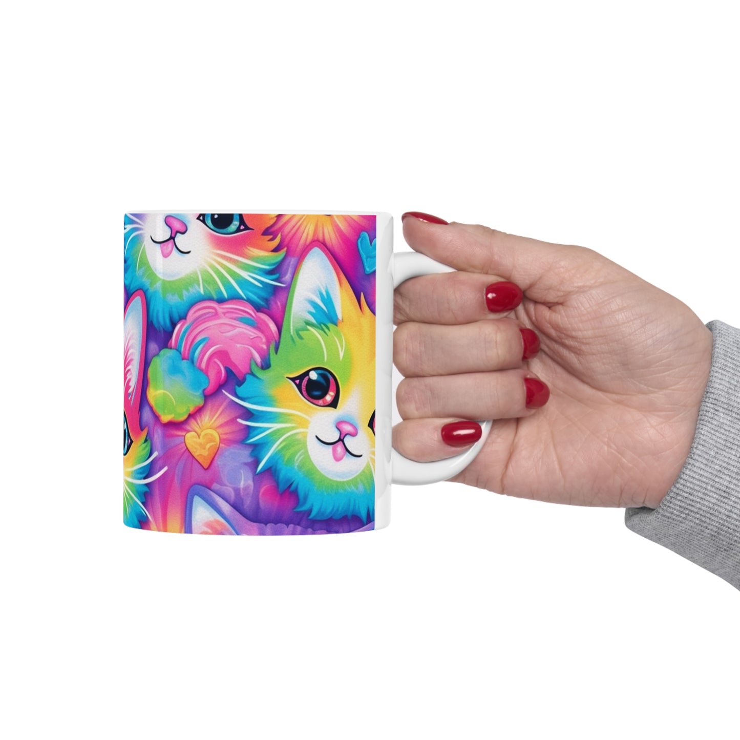 Happy Kitten & Cat Design - Vivid, Colorful & Eye-Catching - Ceramic Mug 11oz