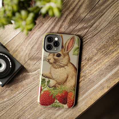 Strawberry Bunny Rabit - Embroidery Style - Strawberries Fruit Munchies - Easter Gift - Tough Phone Cases