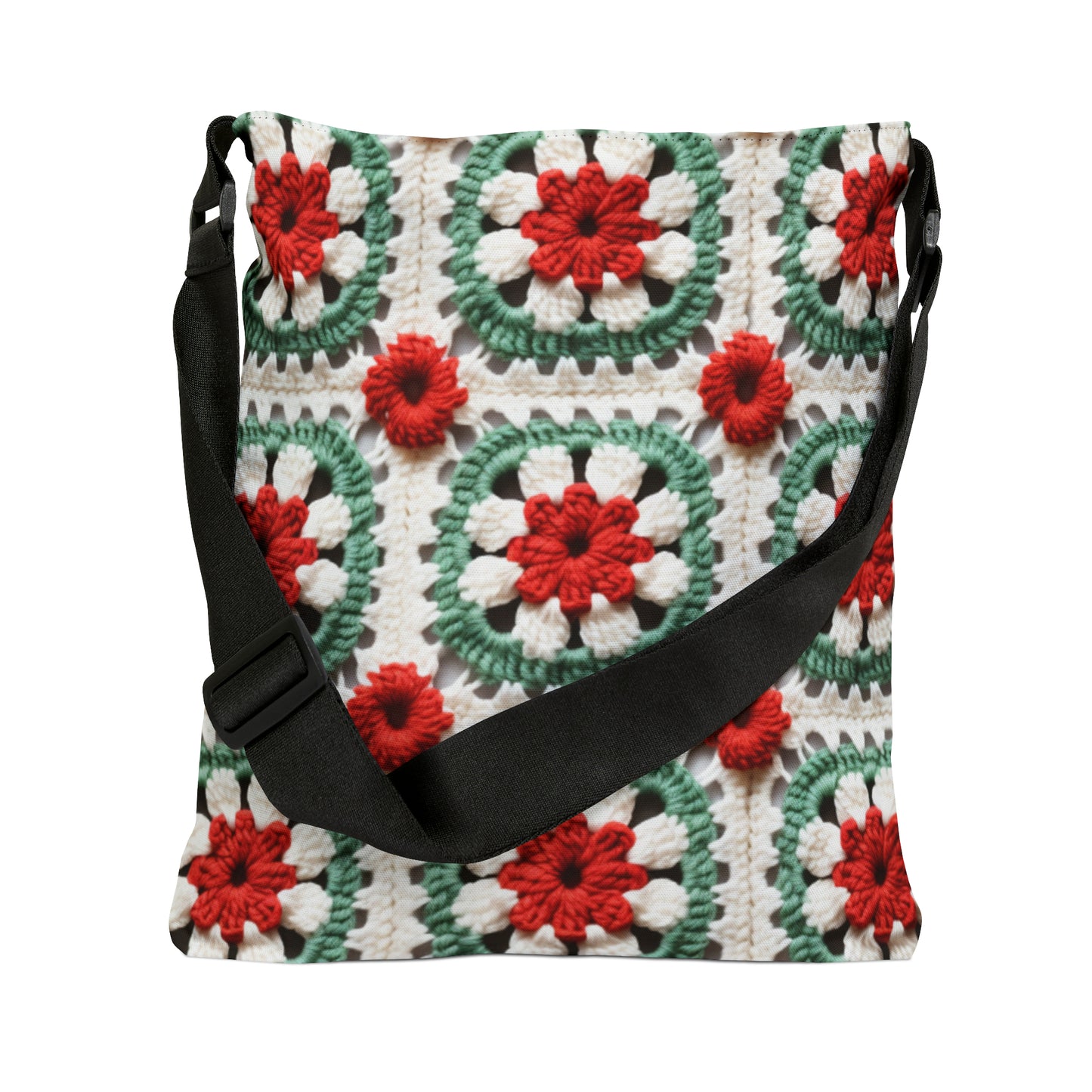 Christmas Granny Square Crochet, Cottagecore Winter Classic, Seasonal Holiday - Adjustable Tote Bag (AOP)