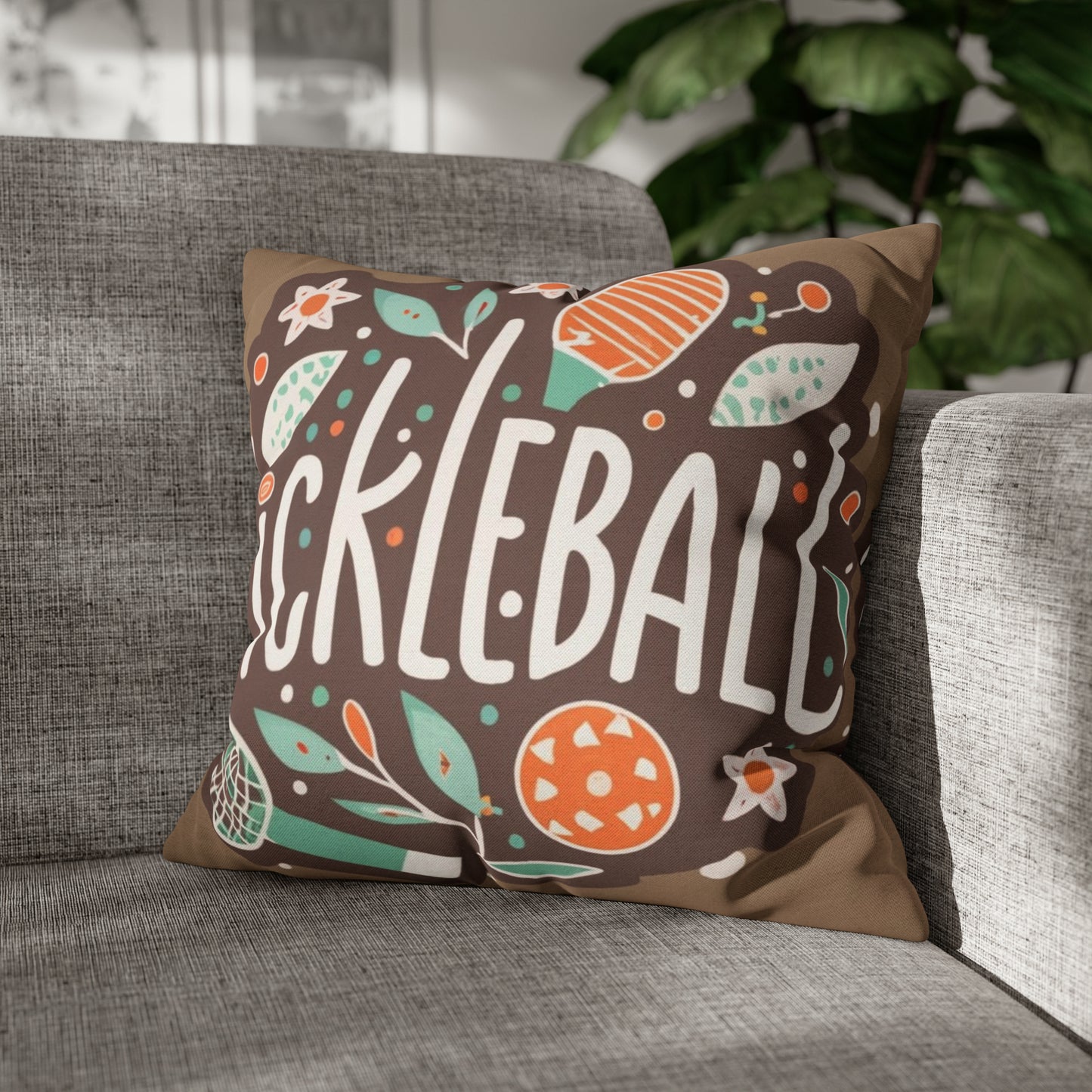 Pickleball Boho Graphic - Regalo deportivo - Funda de almohada cuadrada de poliéster hilado 