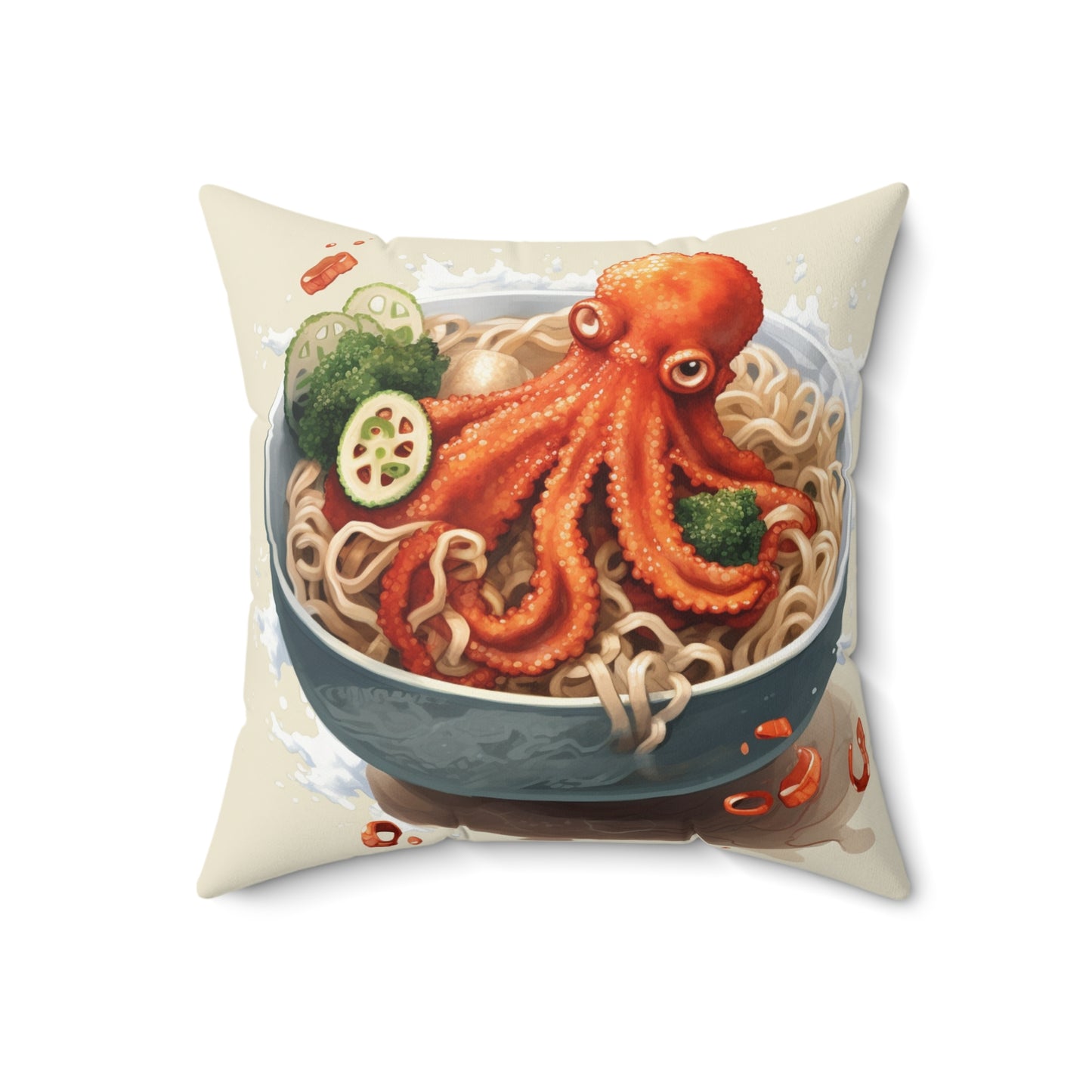 Ramen Octopus Bowl Anime Estilo tradicional japonés - Almohada cuadrada de poliéster hilado 