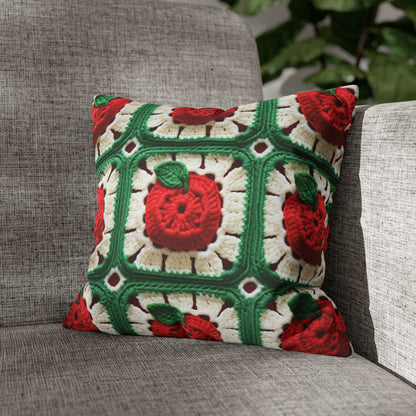 Apple Granny Square Crochet Pattern: Wild Fruit Tree, Delicious Red Design - Spun Polyester Square Pillow Case