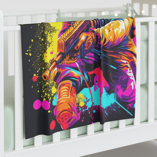 Paintball Action Sport: Player in Battle, Paint Splatter - Baby Swaddle Blanket